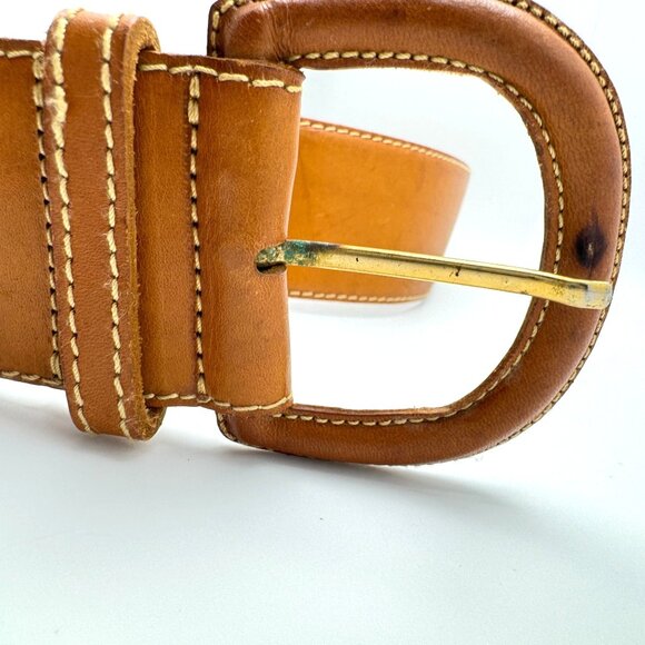 Leather Tan Camel Brown Belt Spain Womens Vintage  Size L - Picture 6 of 10